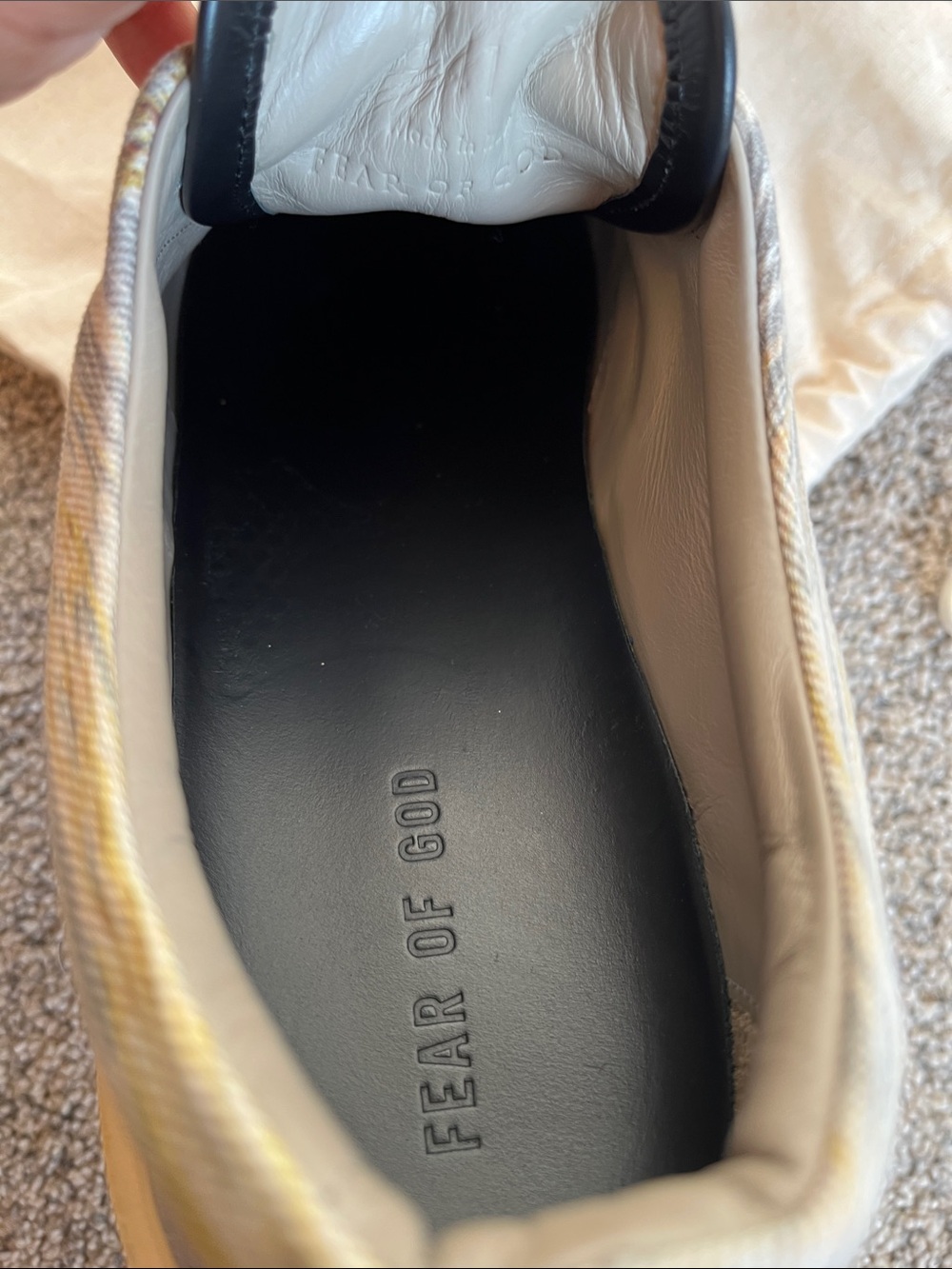 Fear of God Men’s Low-Top Canvas Sneakers in Camo Gray and Cream - Picture 8 of 10